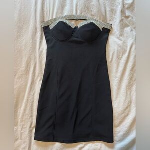 Couture Black Strapless Dress with Silver Accents